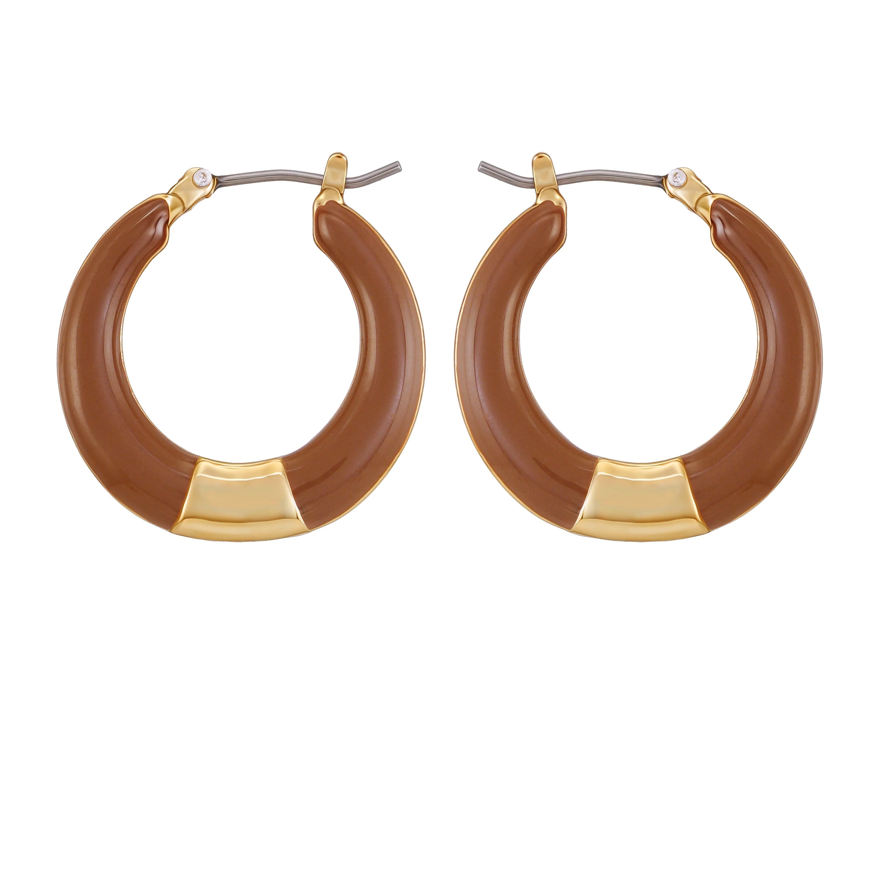 Gold Tone Enamel Hoop Earrings