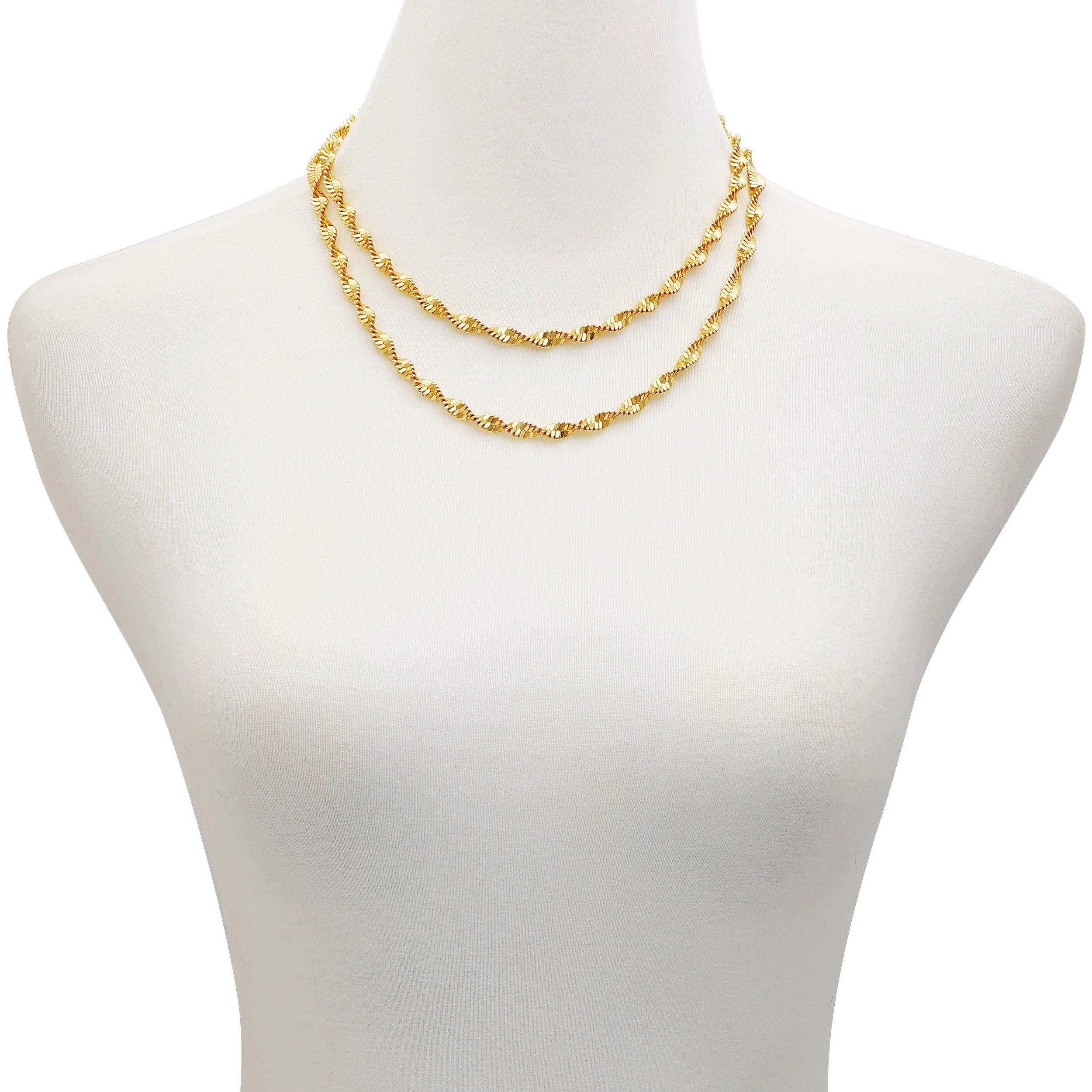 Goldtone Double Layered Harringbone Necklace - Image 2