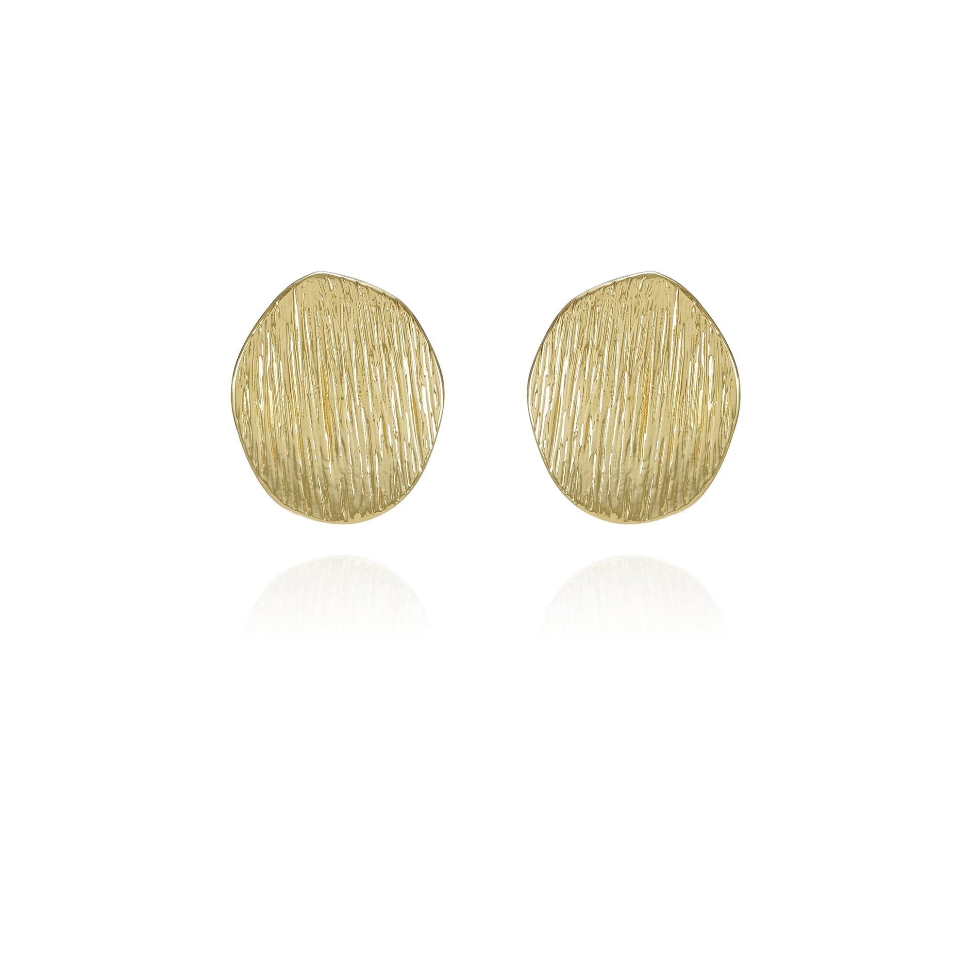 Goldtone Texturized Pebble Coin Earrings