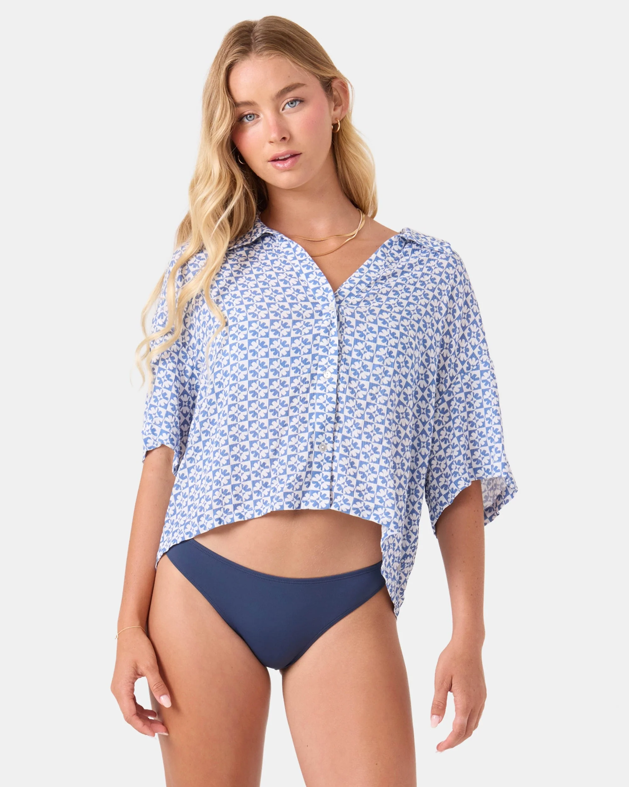 Hazy Dazy Cropped Button Up Cover Up - Image 4