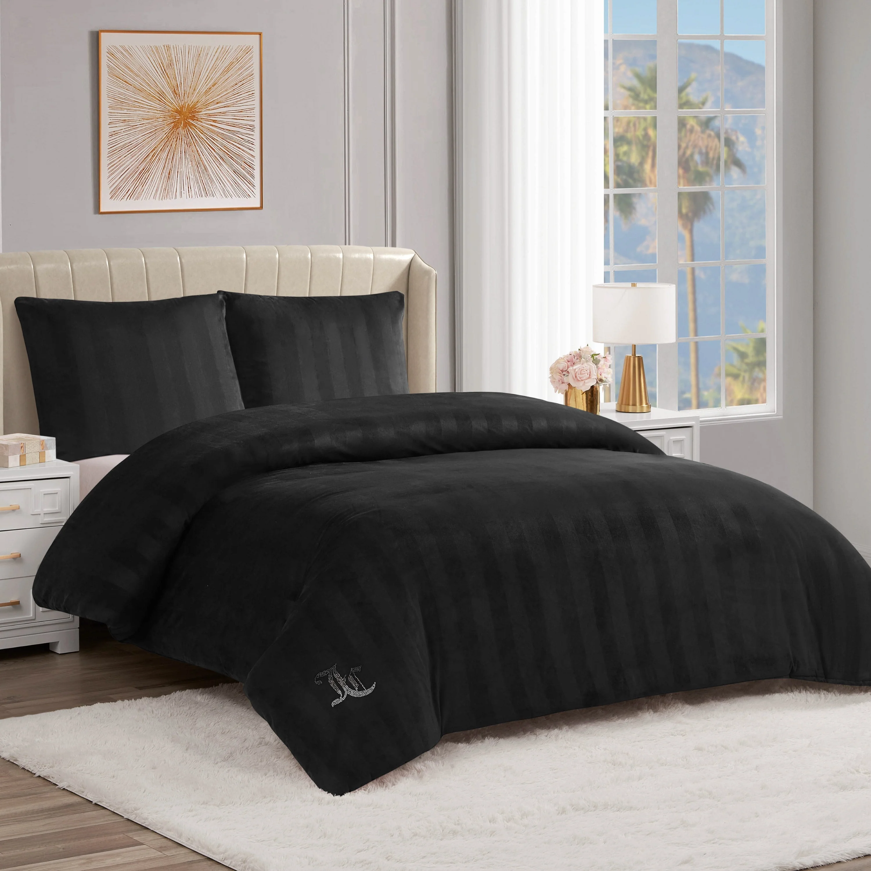 Jenny Velour Striped Jacquard Duvet Set - Image 2