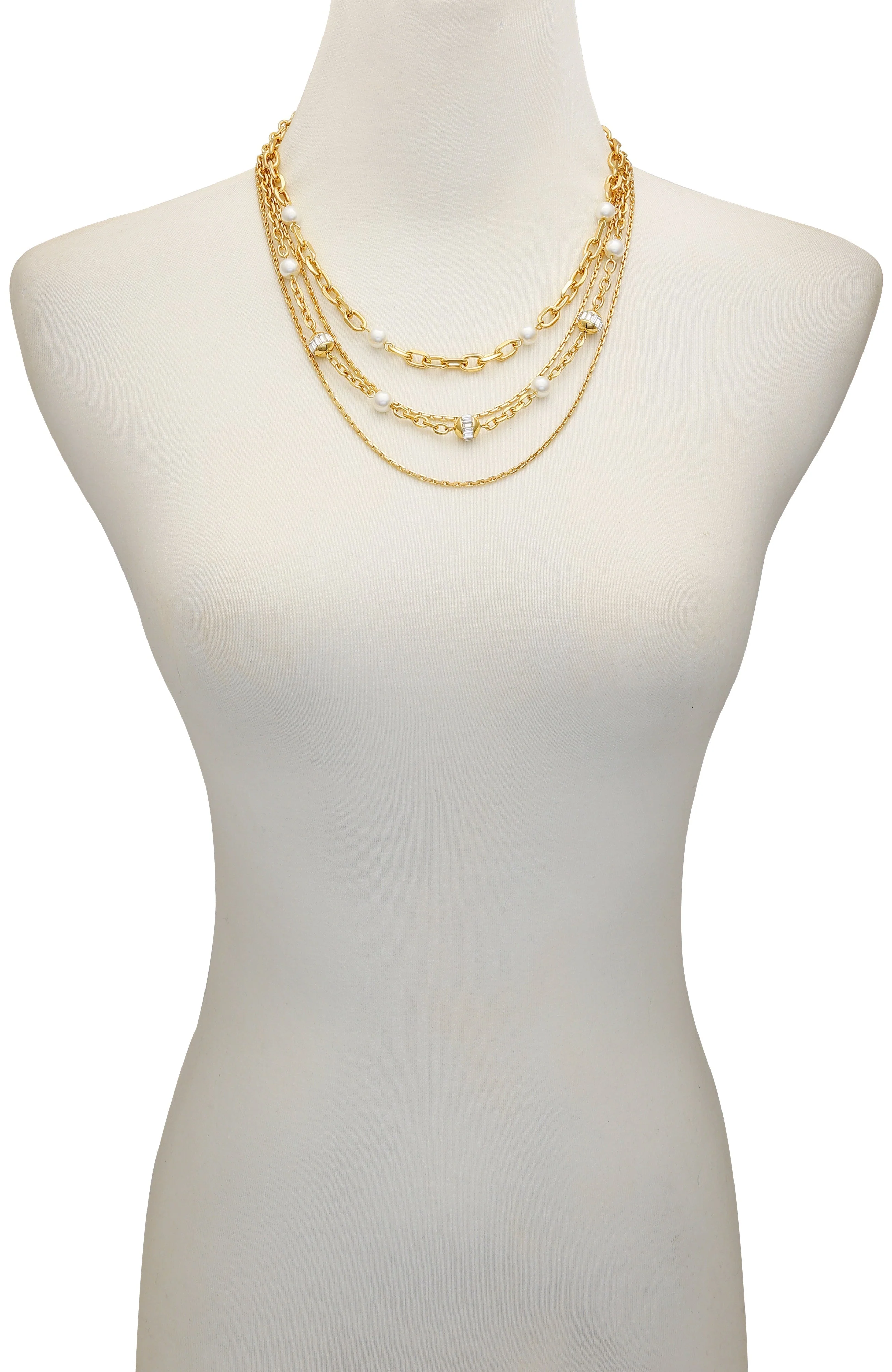 Layered Goldtone Chain Pearl Necklace - Image 3