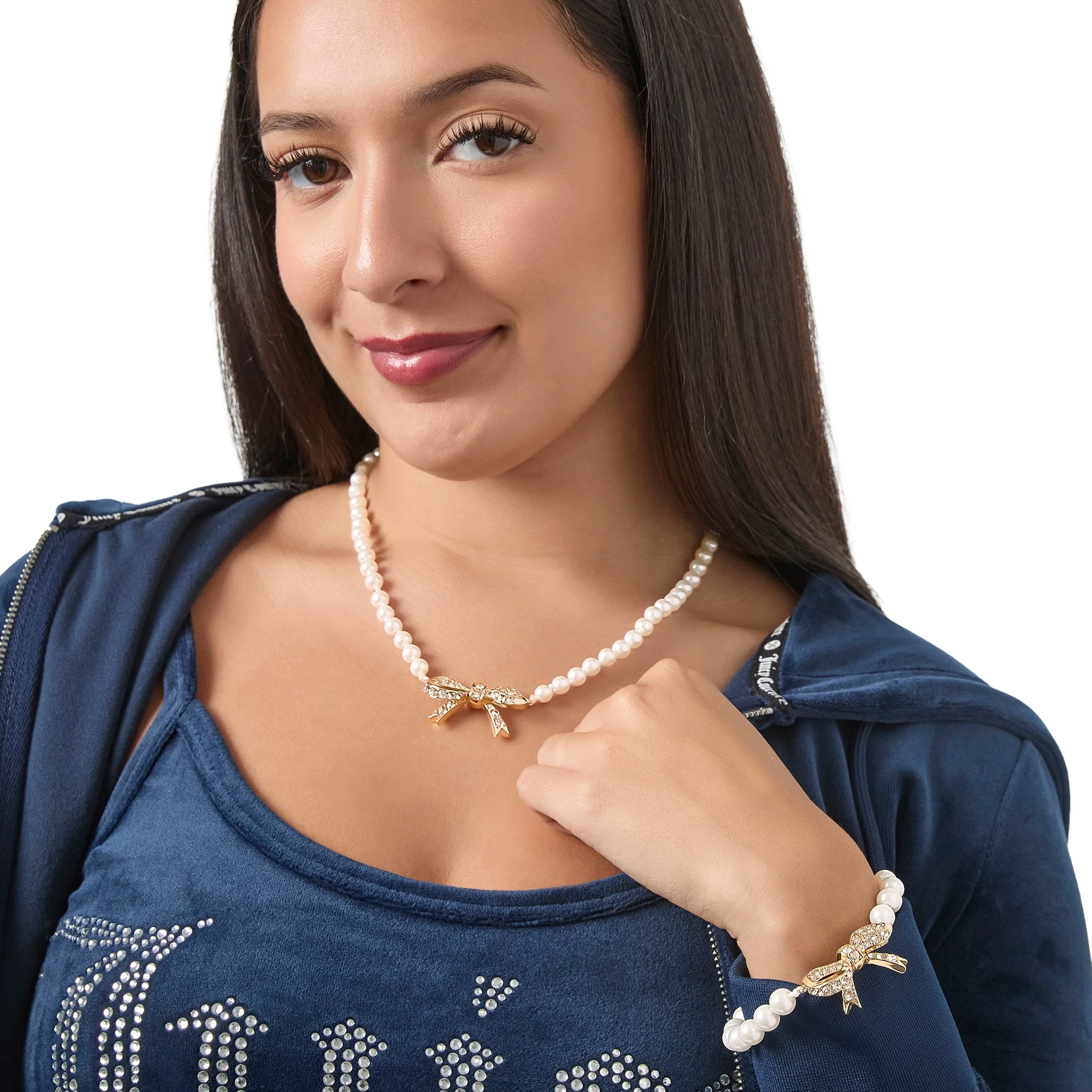 Pearl Necklace with Pavé Bow - Image 3
