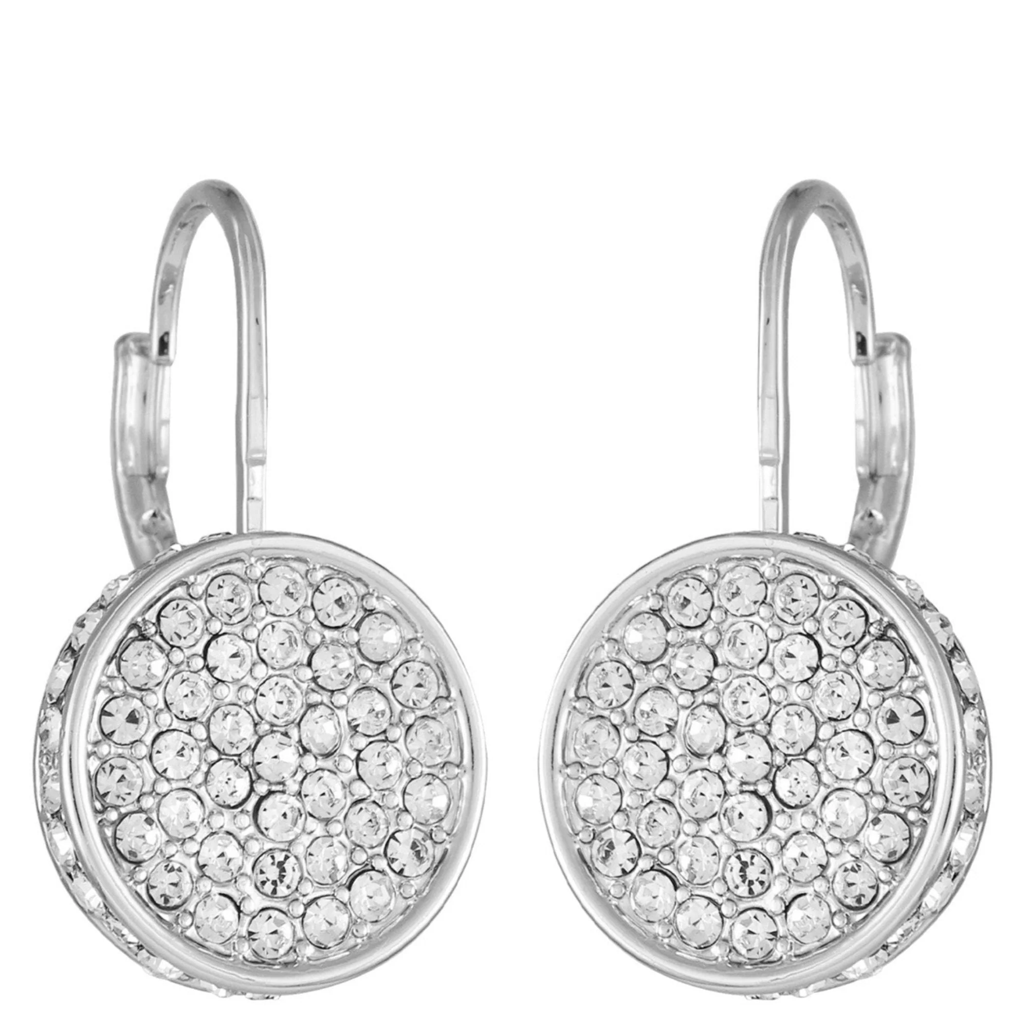 Silvertone Glass Stone Coin Leverback Earrings - Image 2